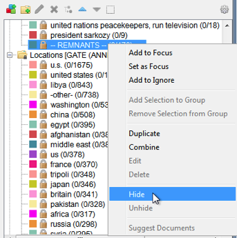 Hide/Unhide options on the Groups panel right-click menu
