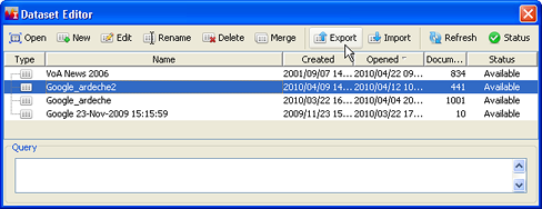 Dataset editor: exporting a dataset