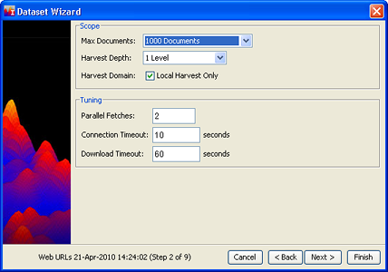 Dataset Wizard Web Harvest Scope Window