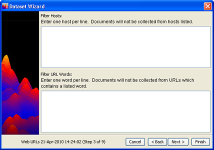 Dataset Wizard Web Harvest Window Filter Hosts Window