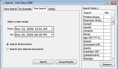 Time Search panel