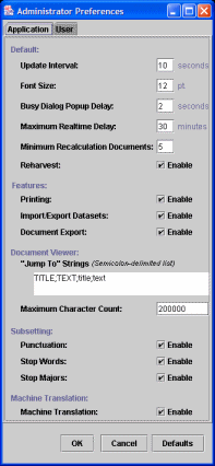 Application Preferences Window Application Tab