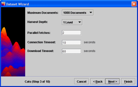 Dataset Wizard Google Harvest Window Settings Panel