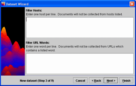 Dataset Wizard Web Harvest Window Filter Hosts Window