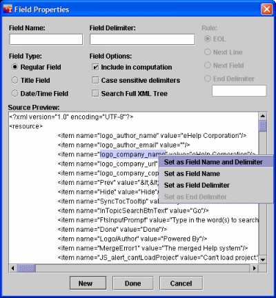 Dataset Wizard Field Properties Window