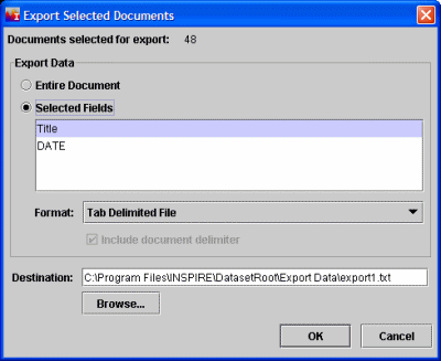 Export Selected Documents Window