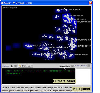 galaxy window, with outliers panel and help panel