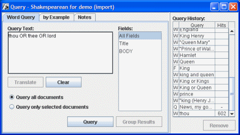 Word Query from Summary Terms