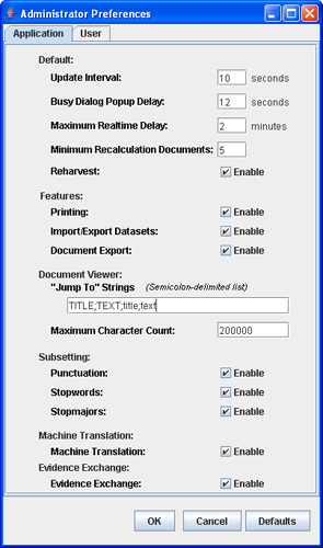 Application Preferences Window Application Tab