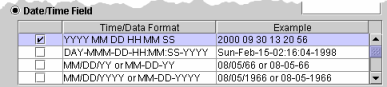 Field Properties Date and Time Field Selections