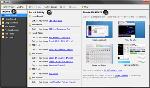 Getting Started option in the Projects window