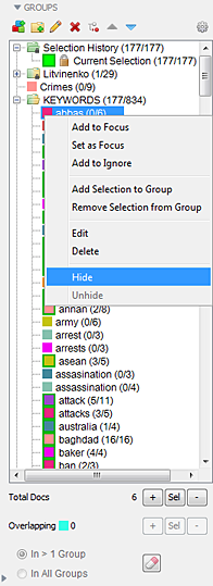 Hide/Unhide options on the Groups panel right-click menu